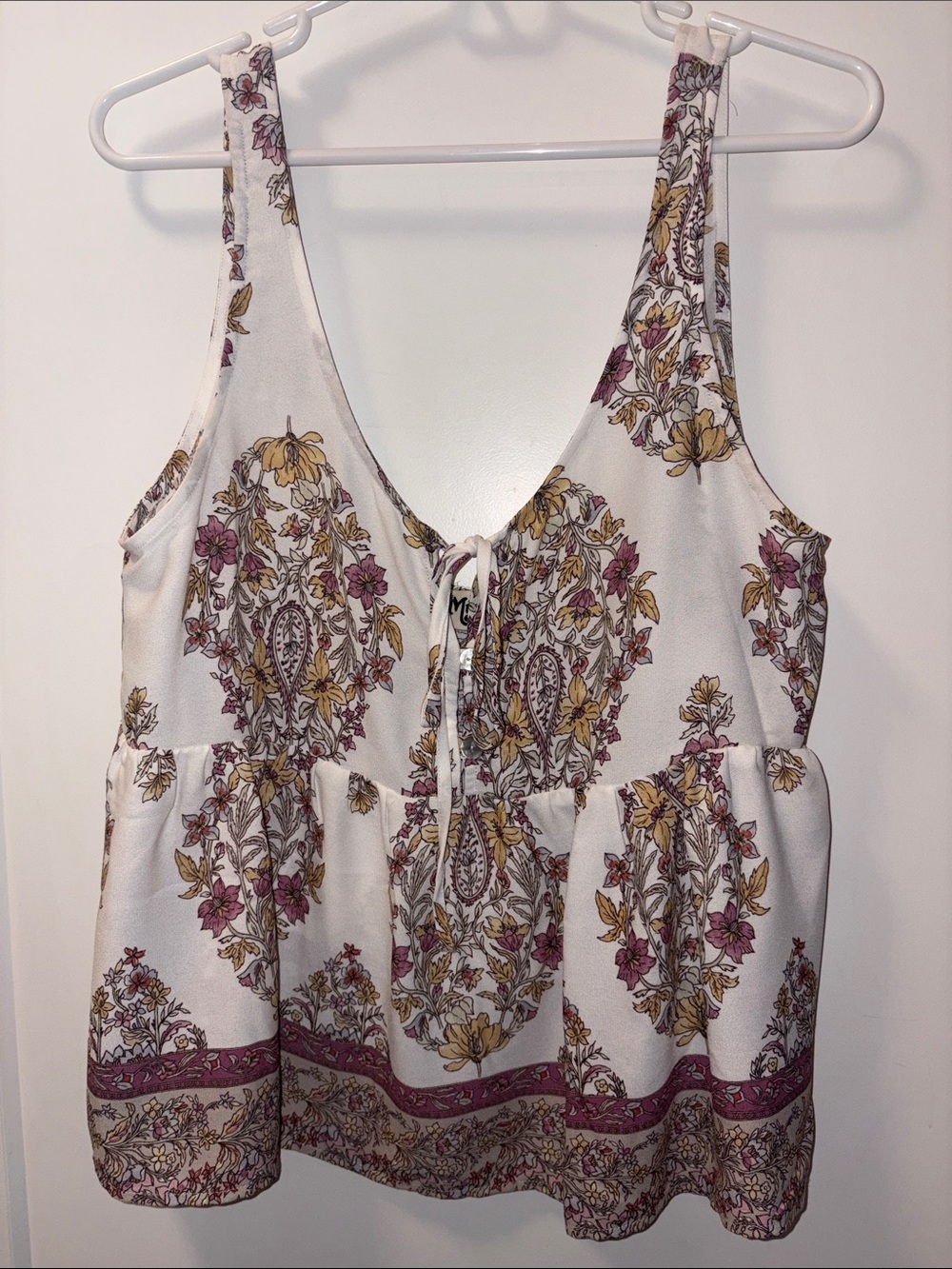 Show Me Your MuMu White Floral Tie-Front Peplum Tank